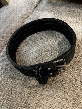 Heavy-Duty Black Double-Prong Leather inzer forever belt